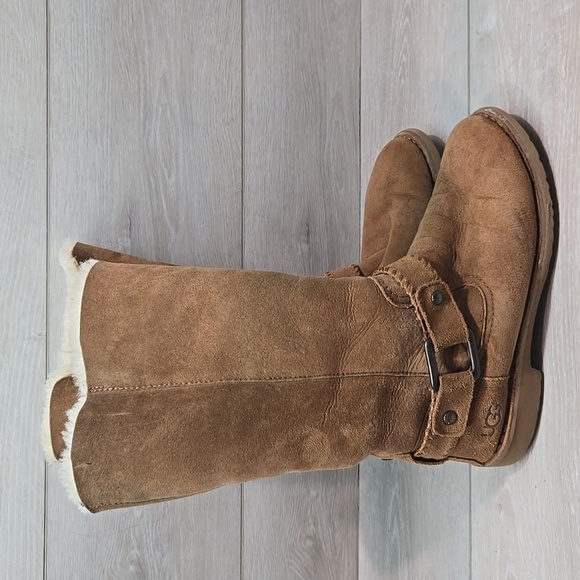 Ugg Australia Women Brown Suede Tall Boots Riding Sheepskin Shoes Sz 8 - Picture 2 of 13